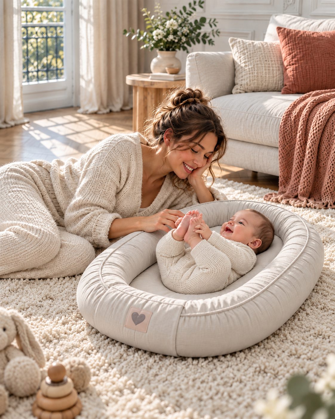 Baby im mimi kalu Baby-Nest mit Mama