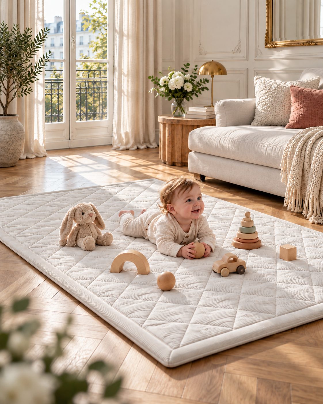 Baby spielt auf der mimi kalu Spielmatte